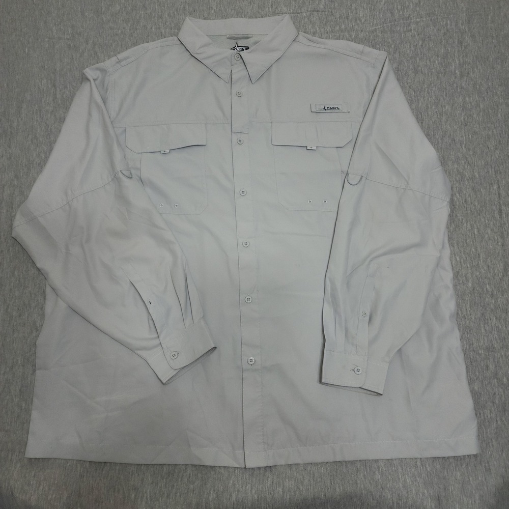Habit Outdoors Fishing Shirt UPF 40 UV Ventilated Gorpcore Hiking Mens Gray 3XL